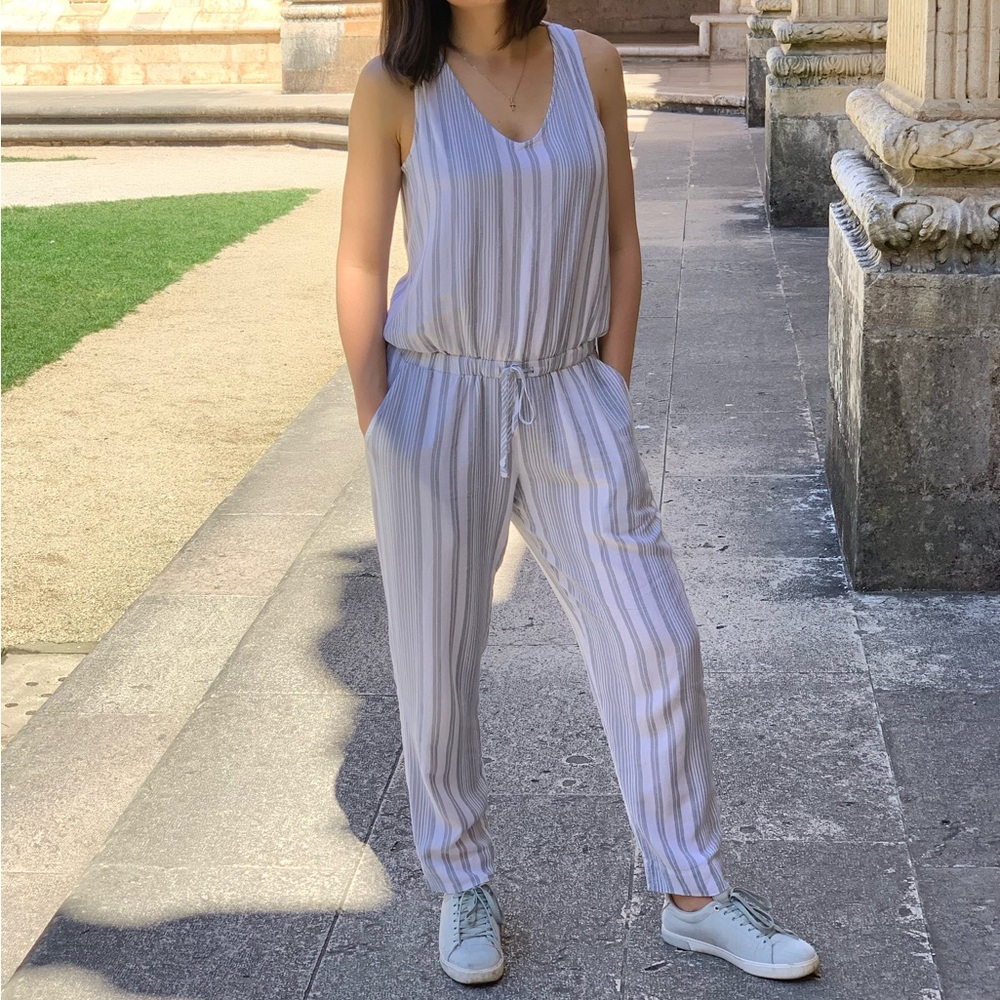 ANTHROPOLOGIE Cold & Stone Women Striped Linen Sleeveless Jumpsuit Size S